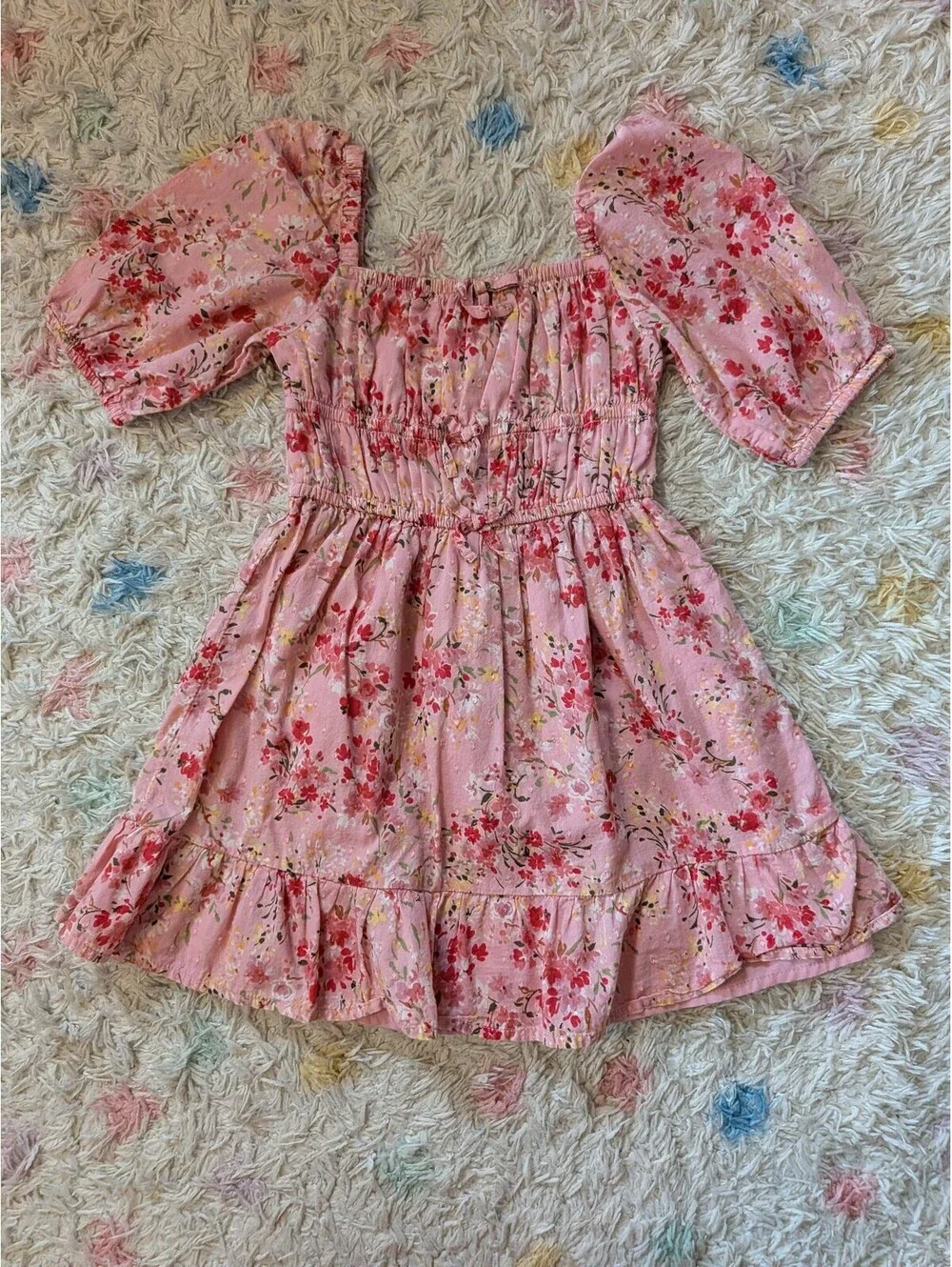 Gymboree Girl's 5T Pink Floral Puff Sleeve Cotton Dress Fit and Flare Spring